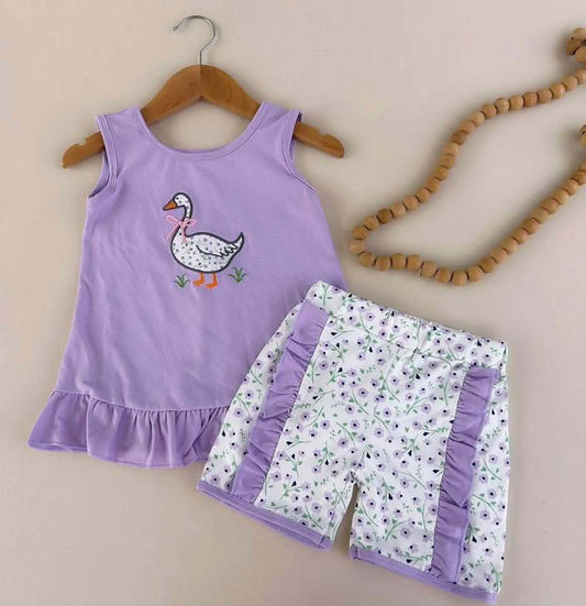 Purple Goose Floral Short Set