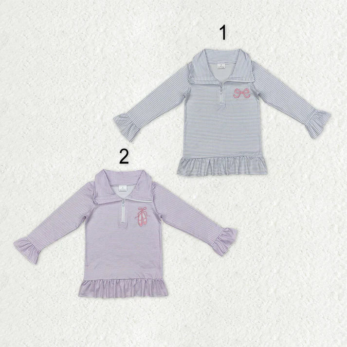 Embroidered Bows and Ballet Zip Up Long Sleeve