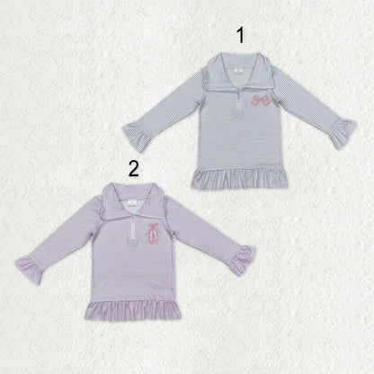 Embroidered Bows and Ballet Zip Up Long Sleeve