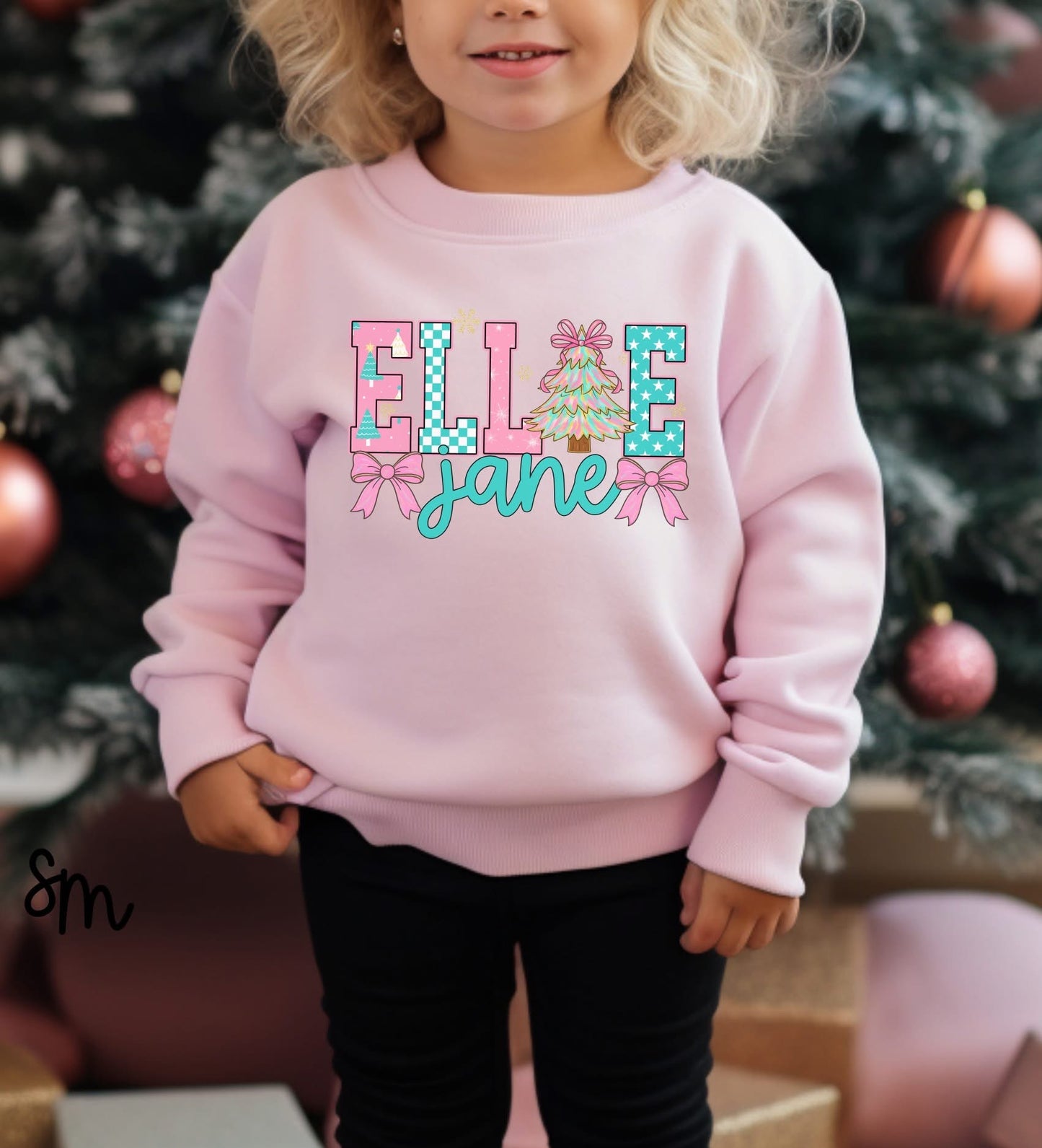 Pink and Teal Christmas Name