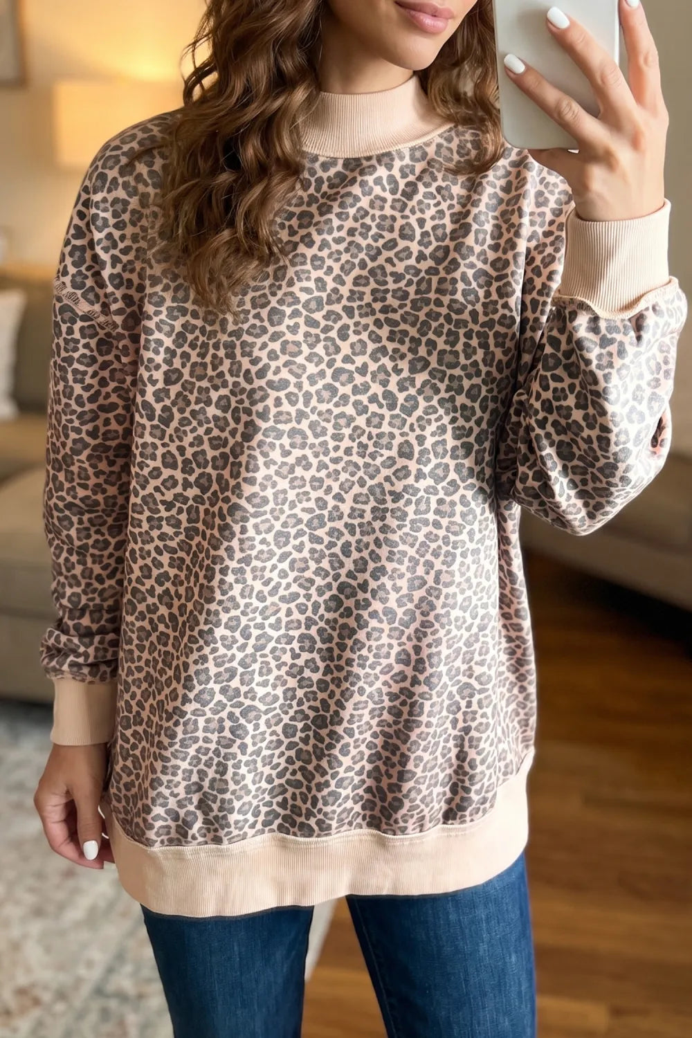 Multicolour Leopard Print High Neck Sweatshirt