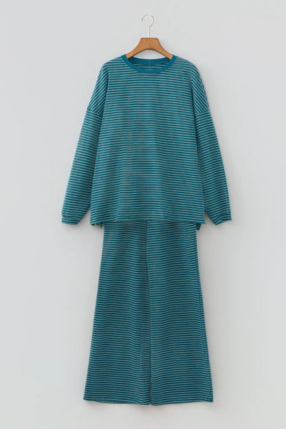 Green Stripe Dropped Shoulder 2pc Set