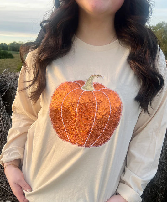Orange Sequin Pumpkin Embroidered Applique
