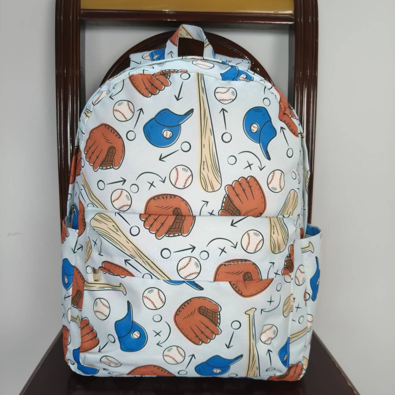 Baseball Gloves Hat Light Blue Backpack
