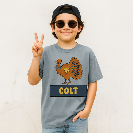 Turkey with Navy Bowtie and Name