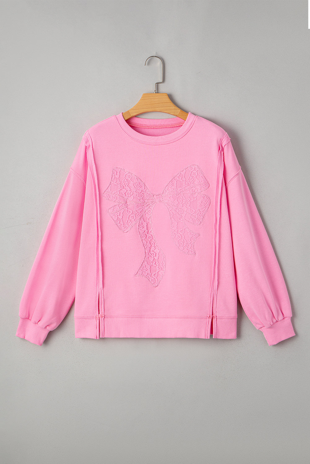 Bonbon Lace Insert Bow Embroidered Exposed Seam Sweatshirt