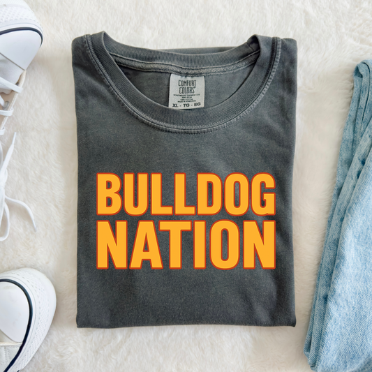 Bulldog Nation- Gold with Red Outline