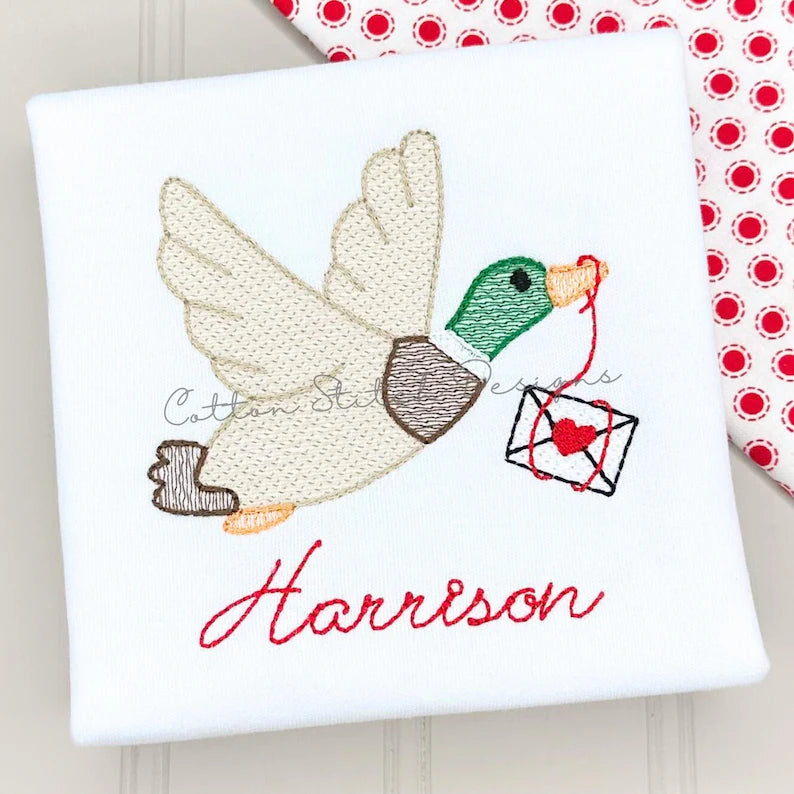 Flying Mallard Heart Envolope Embroidered