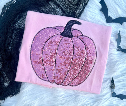 Pink Sequin Pumpkin Embroidered Applique