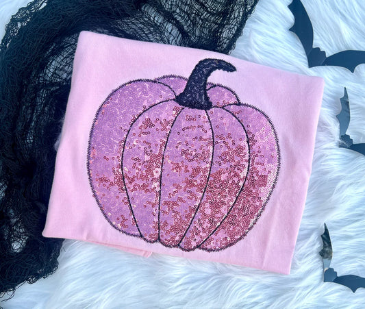 Pink Sequin Pumpkin Embroidered Applique