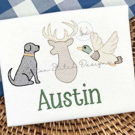 Dog, Deer, Mallard Embroidered Trio