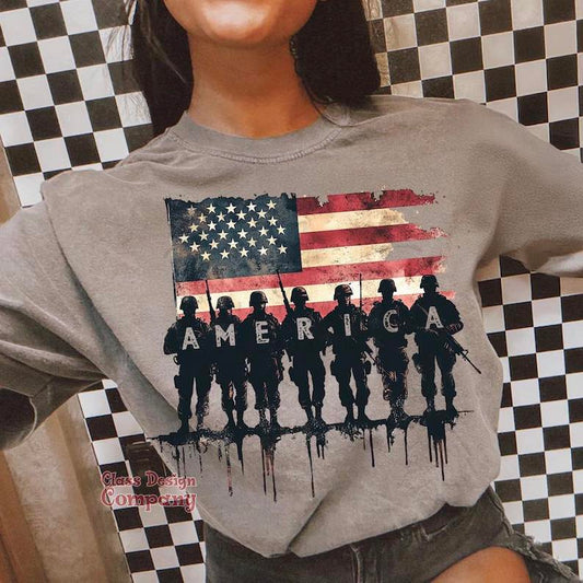 America Troops and Flag