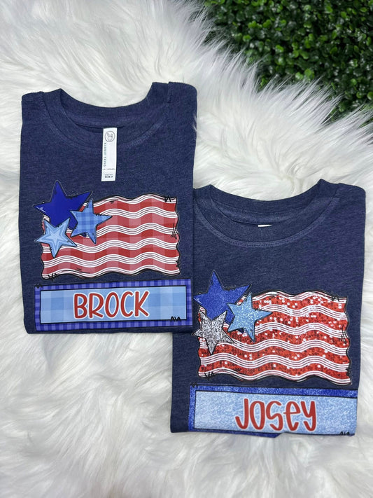 American Flag with Stars and Name