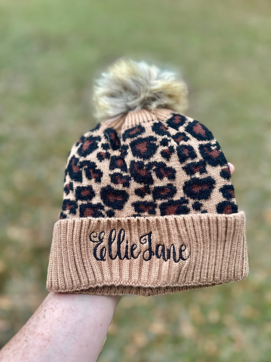 Leopard Monogrammed Beanie