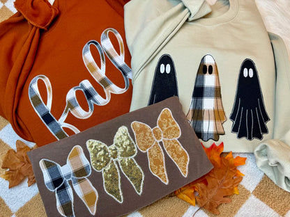 Fall Bows Brown Plaid/Gold Short Sleeve