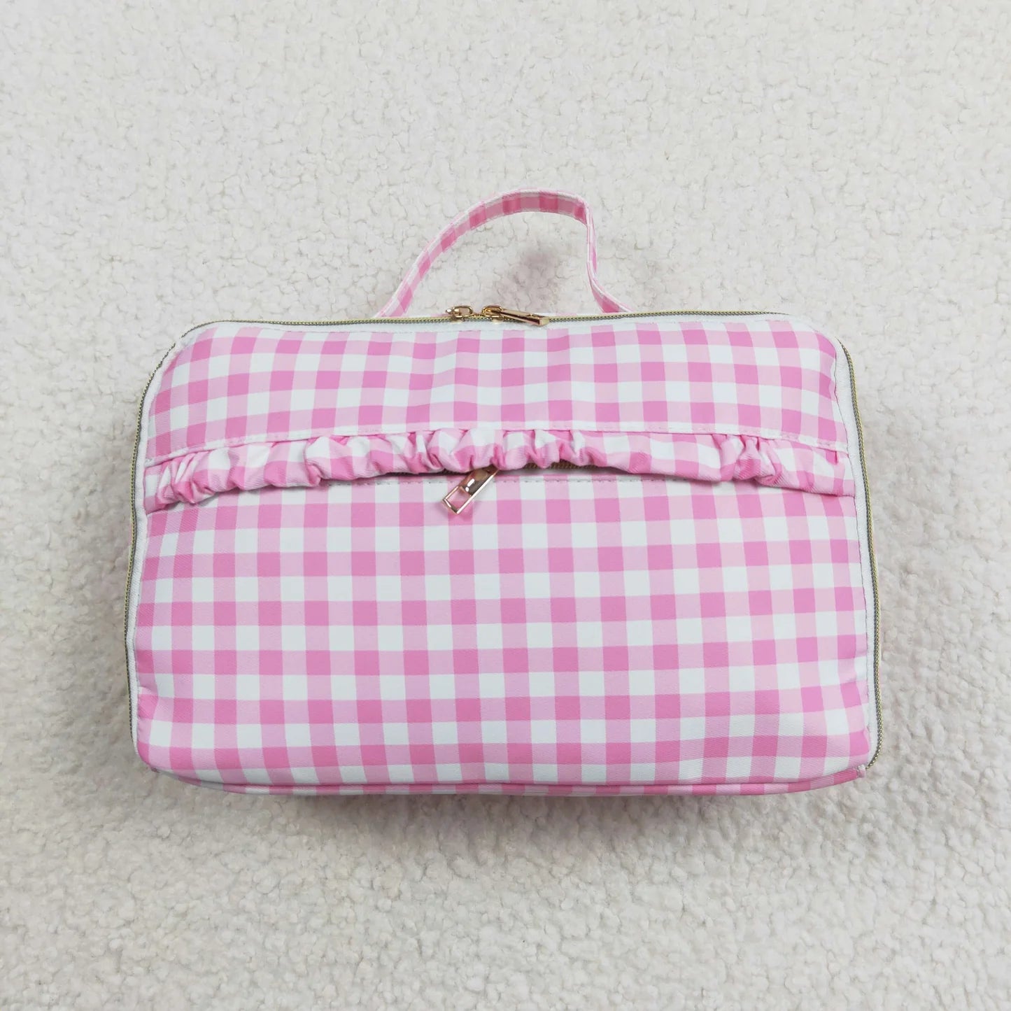 Pink Checkered Wide Ruffle Embroidered Lunchbox