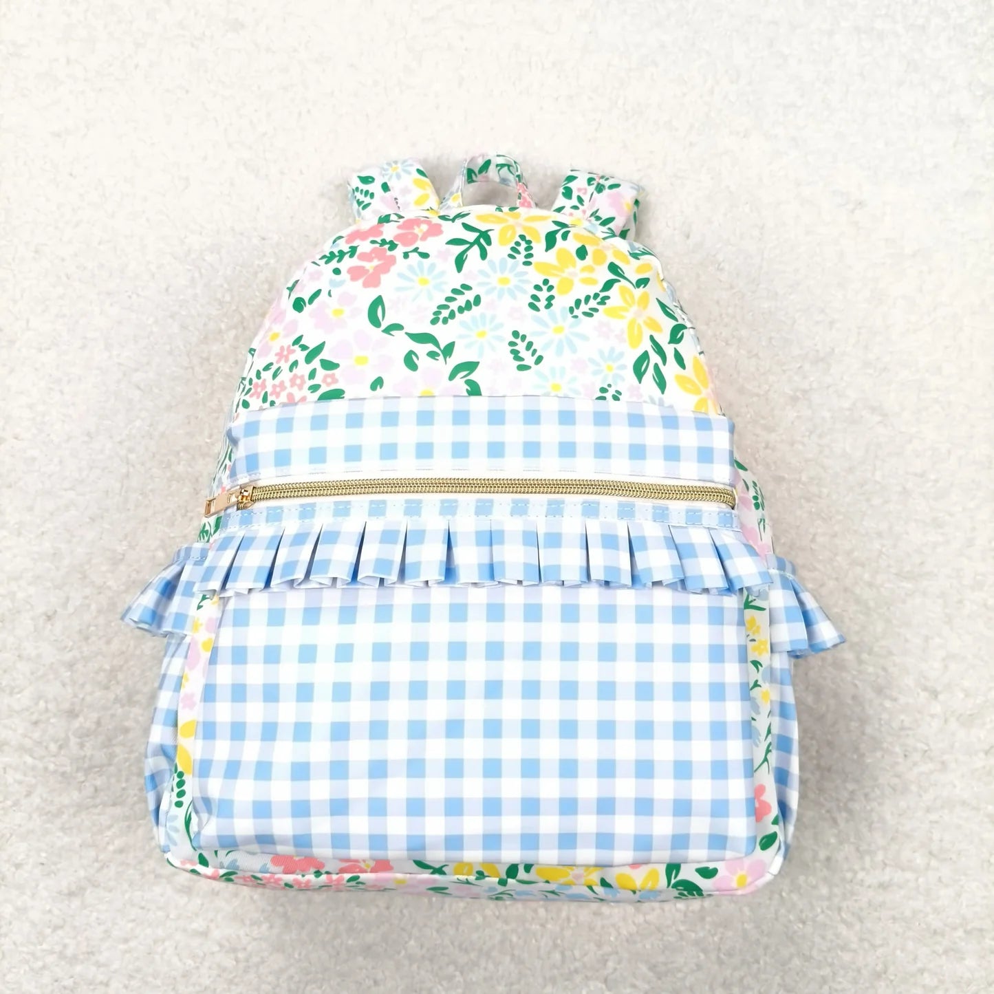 Flower Blue Checkered Ruffle Backpack