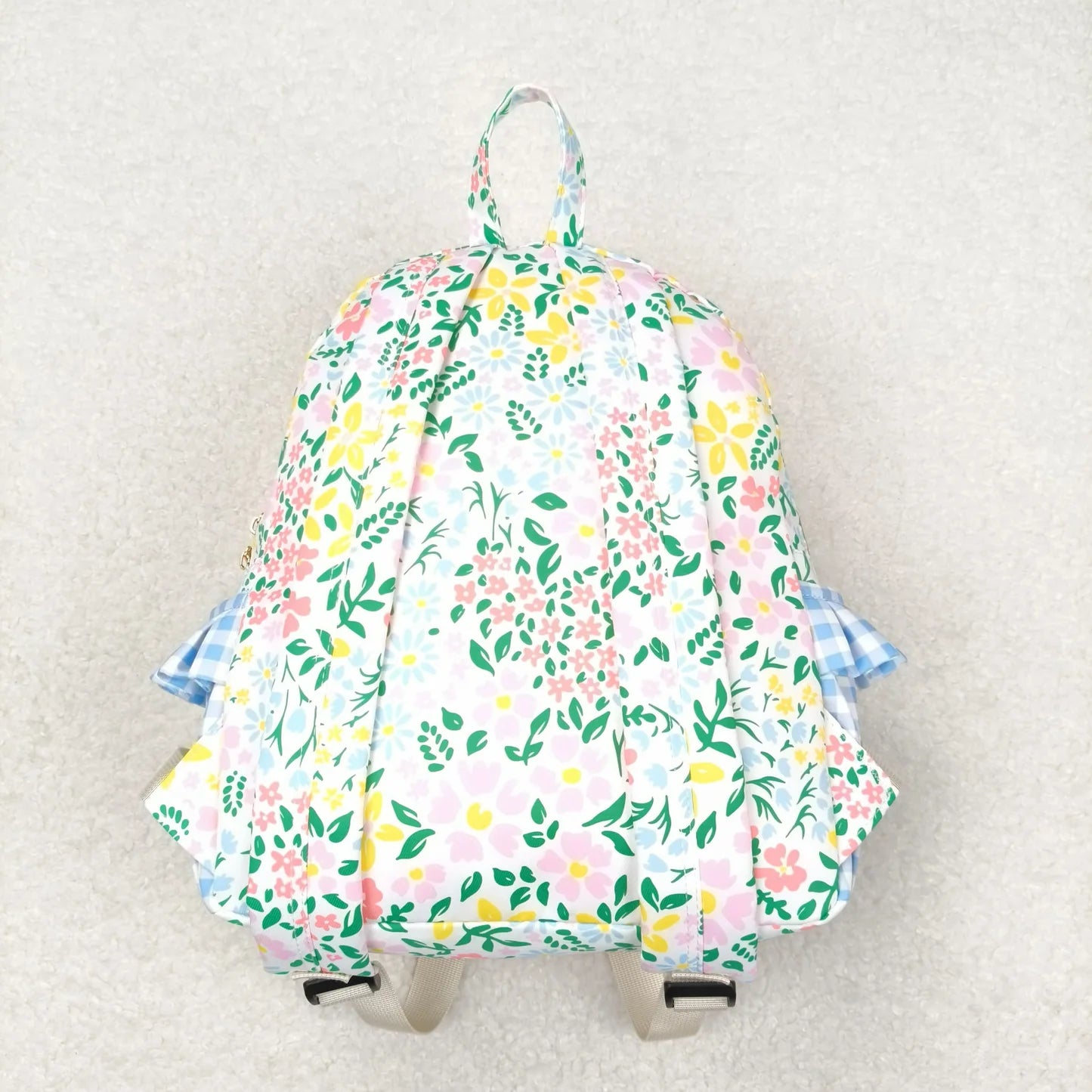 Flower Blue Checkered Ruffle Backpack