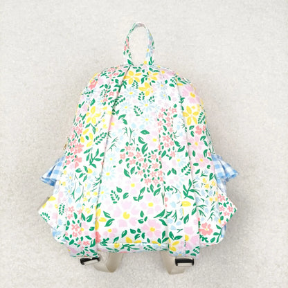 Flower Blue Checkered Ruffle Backpack