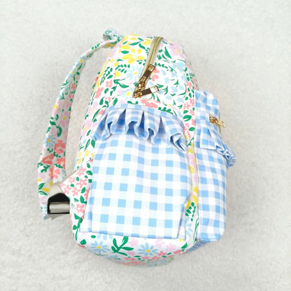 Flower Blue Checkered Ruffle Backpack