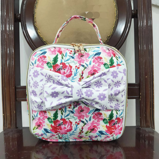 Purple Floral Bow Embroidered Lunchbox