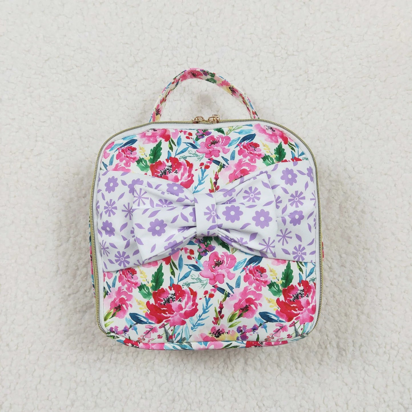 Purple Floral Bow Embroidered Lunchbox