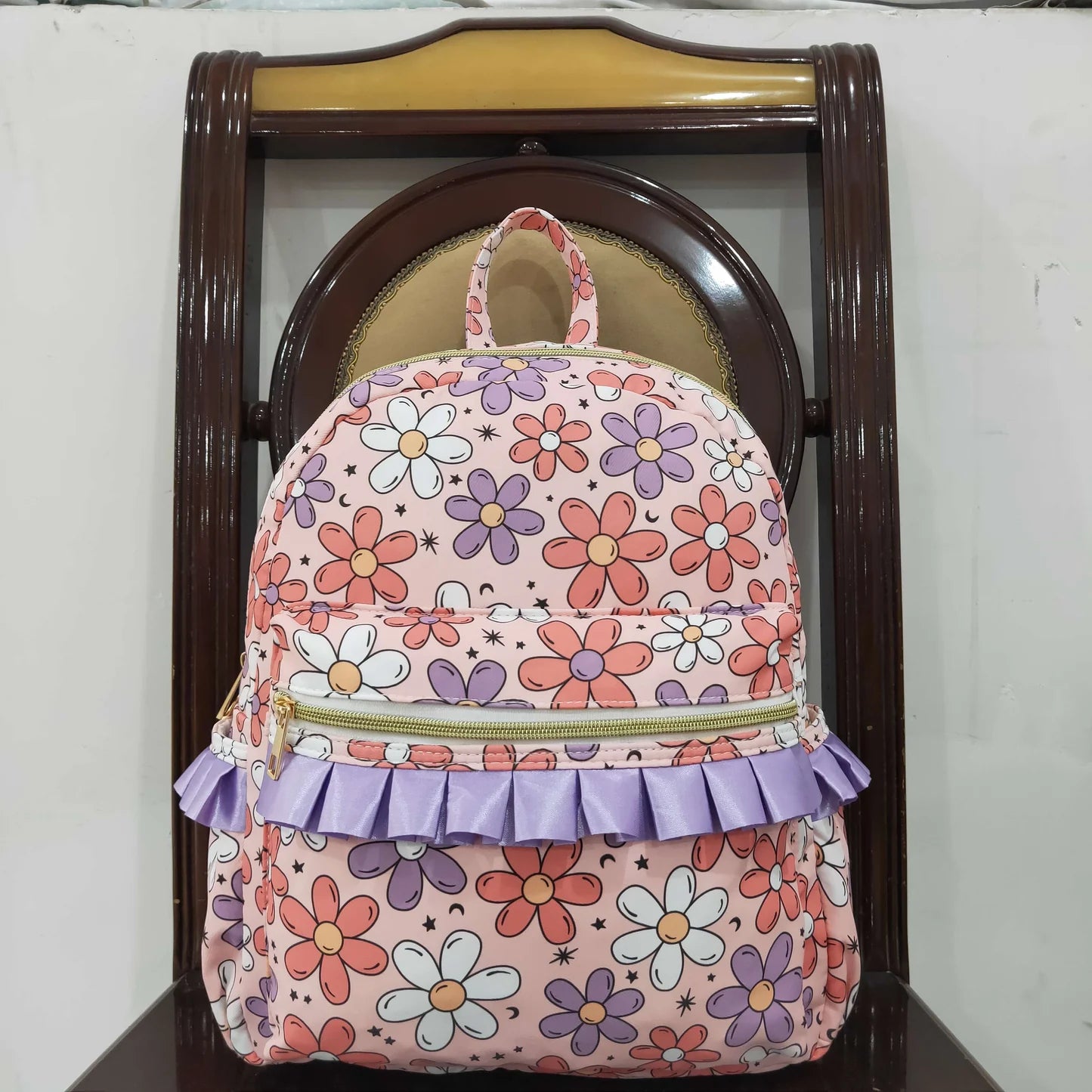 Coral, Purple and White Daisies Bookbag