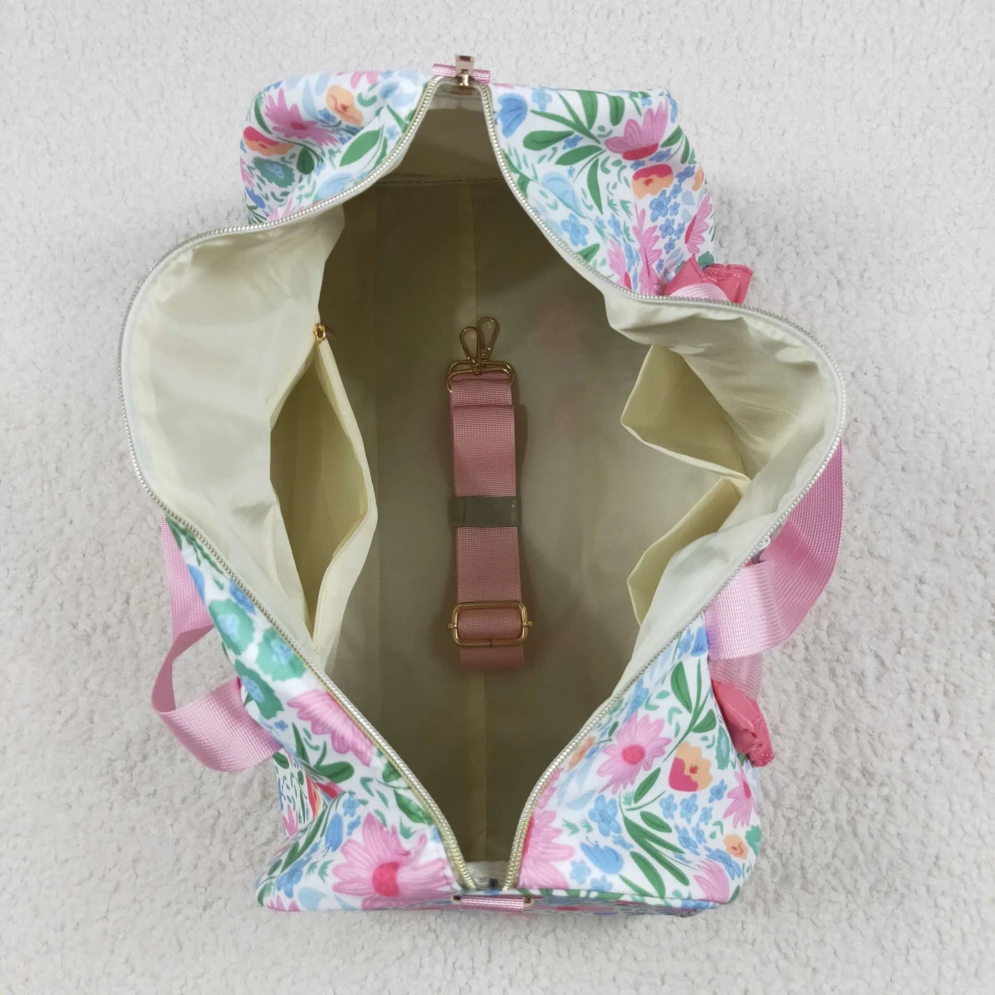 Flower Leaves Pink Ruffle Gym Duffle Bag