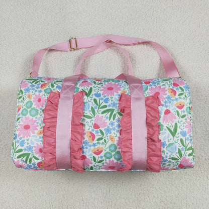 Flower Leaves Pink Ruffle Gym Duffle Bag