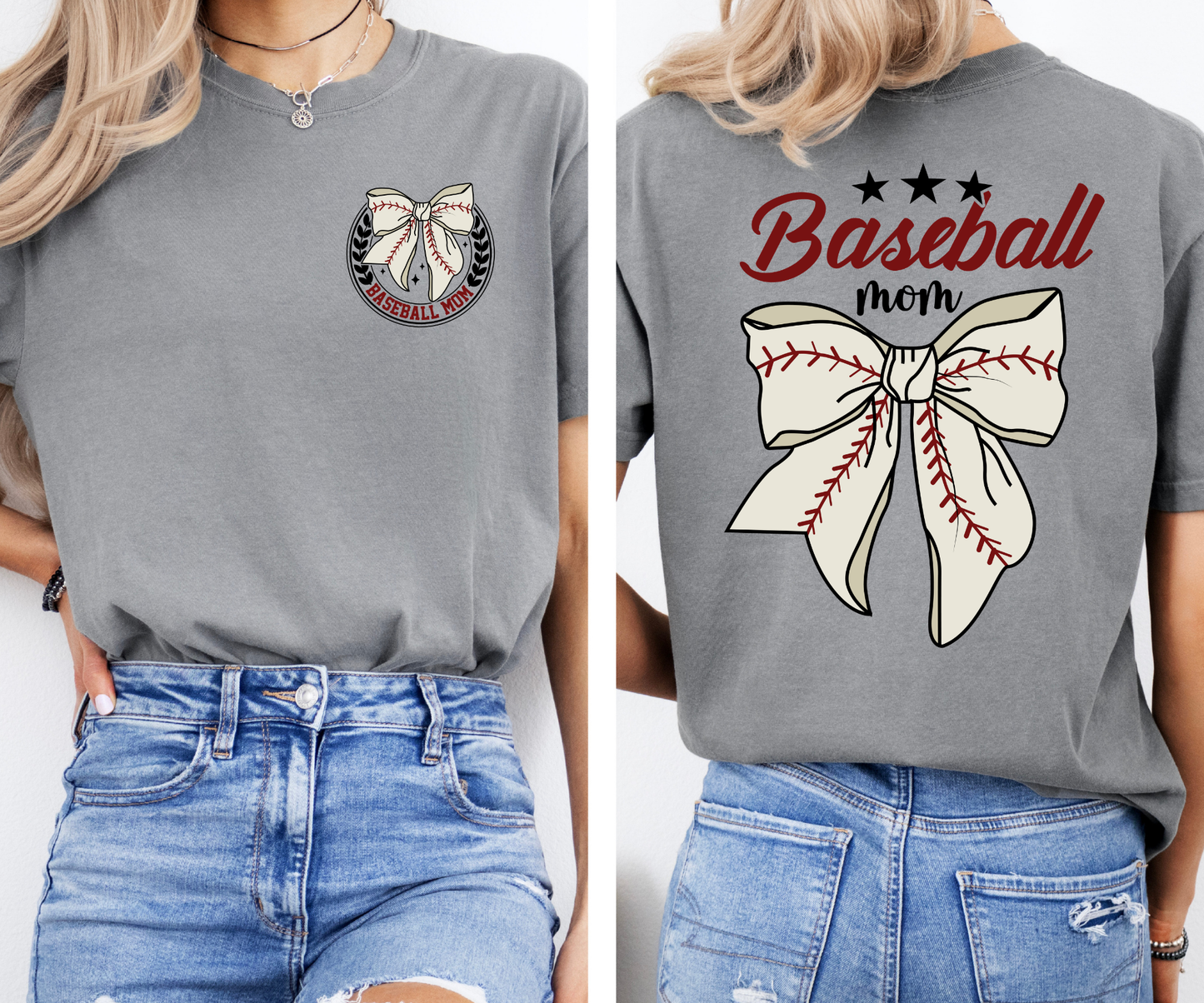 Baseball Mom with Bows and Stars