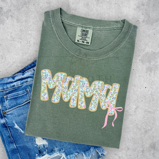 Blue Floral Mama with Pink Bow