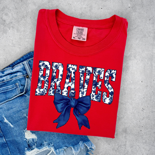 Blue Floral Braves with Bow