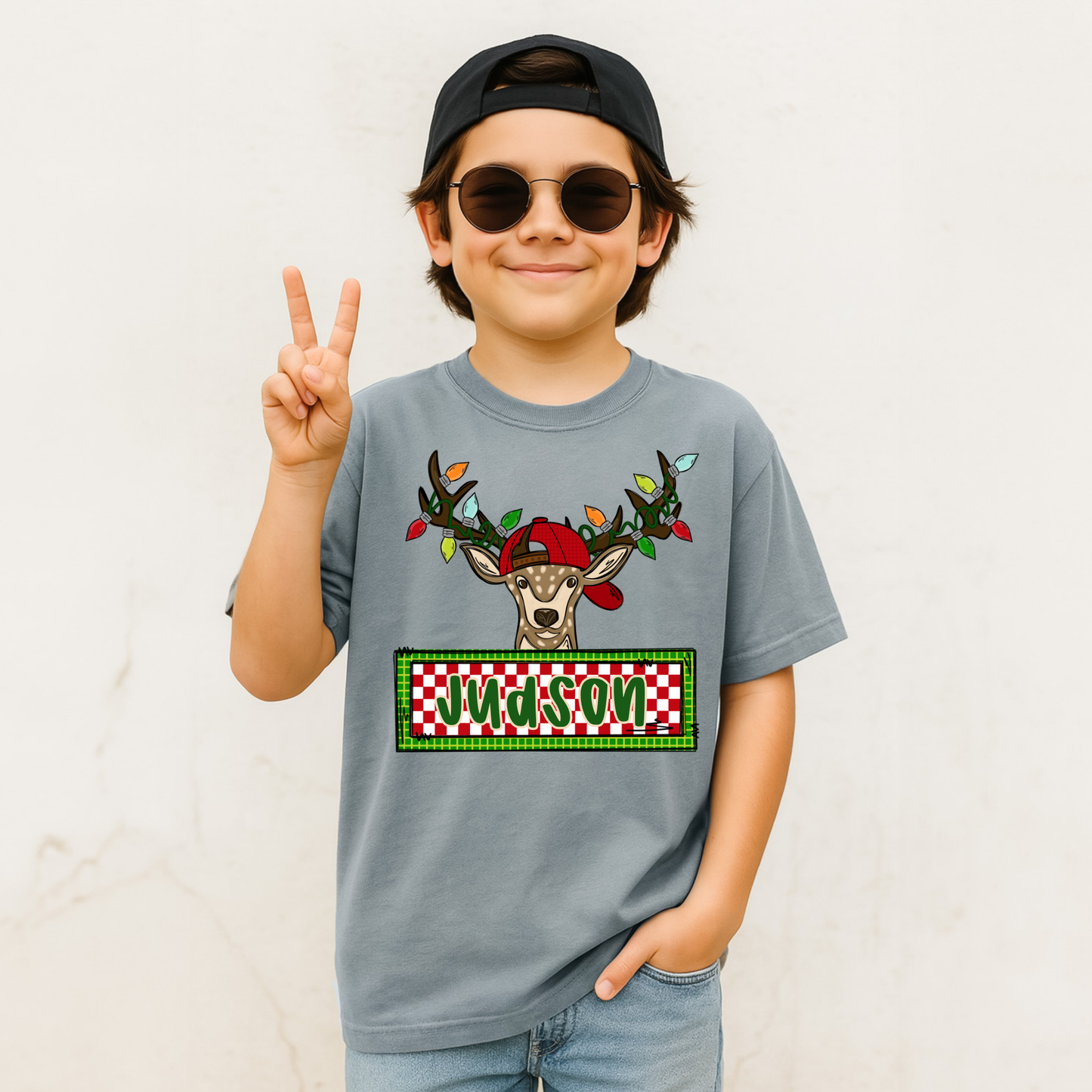 Boy Reindeer with Lights and Name