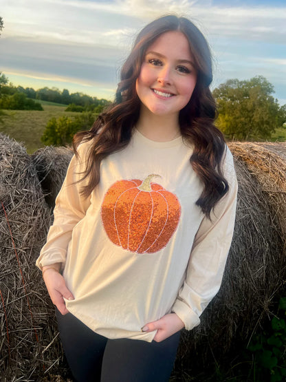 Orange Sequin Pumpkin Embroidered Applique