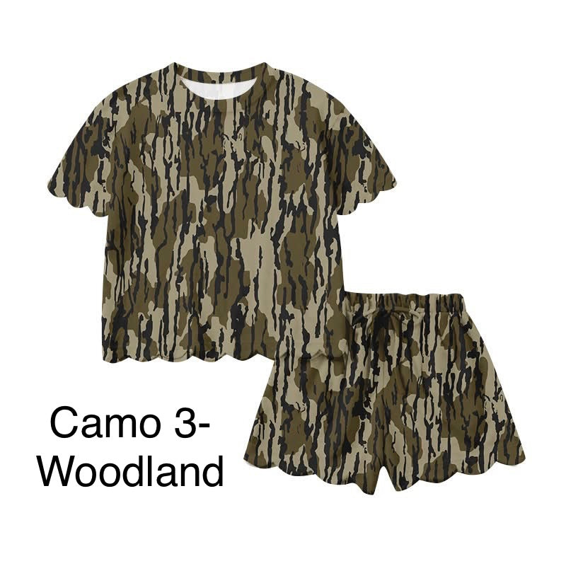 Scallop Short Sets- Camo- PREORDER- ARRIVE IN APRIL