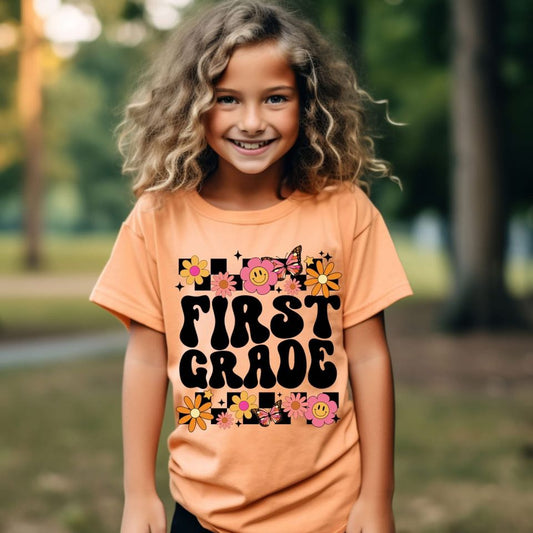 Checkered and Pink Orange Flowers Grade