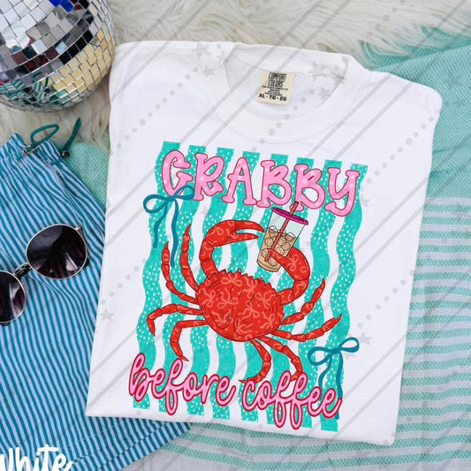 Crabby Before Coffee Teal Waves