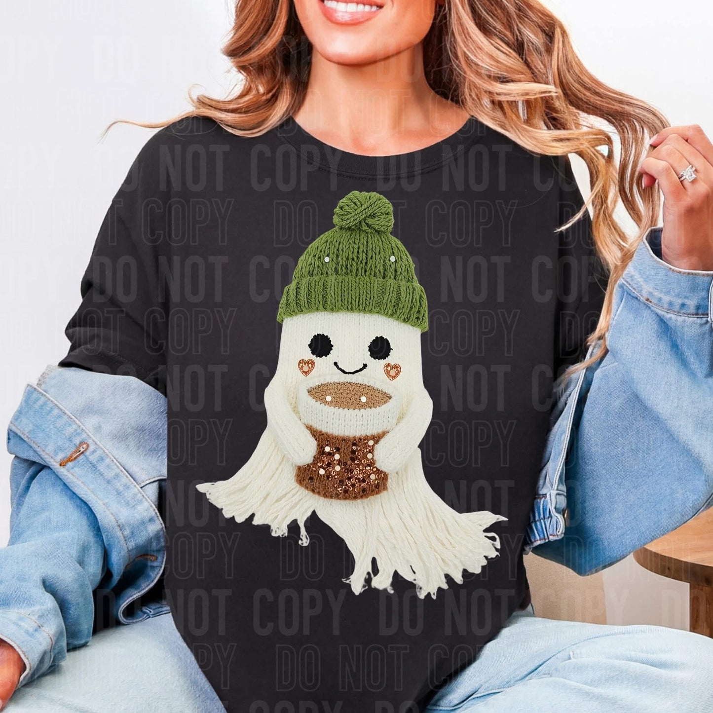 Ghost with Green Hat Faux Yarn