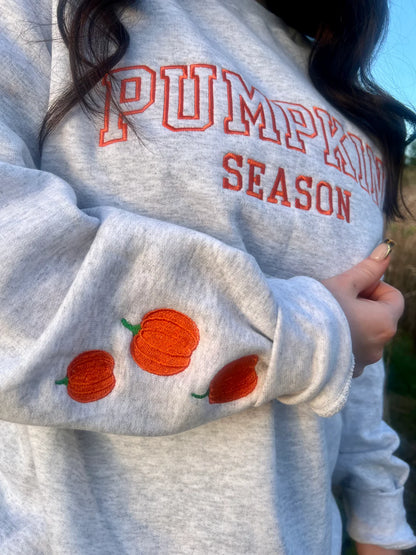 Pumpkin Season with 3 Pumpkin Sleeve Embroidered Sweatshirt