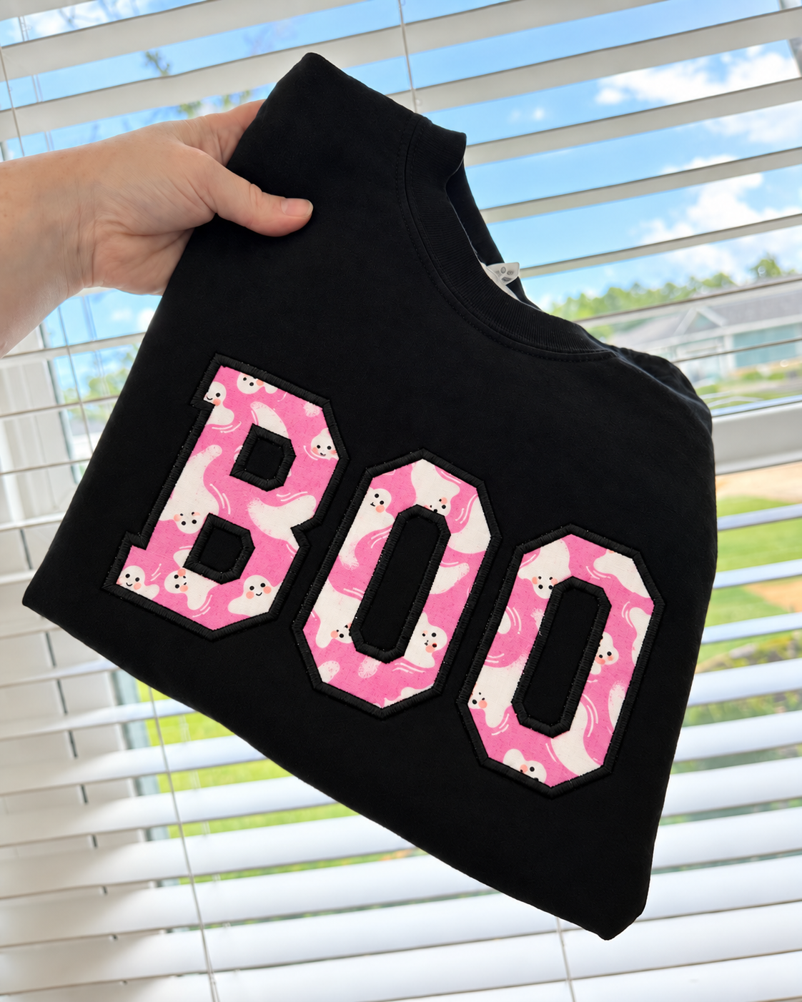 Pink Ghost Embroidered Boo Sweatshirt