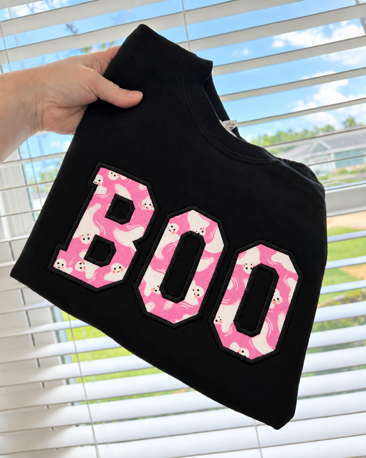 Pink Ghost Embroidered Boo Sweatshirt