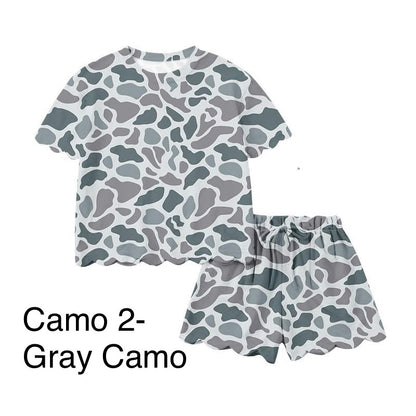 Scallop Short Sets- Camo- PREORDER- ARRIVE IN APRIL