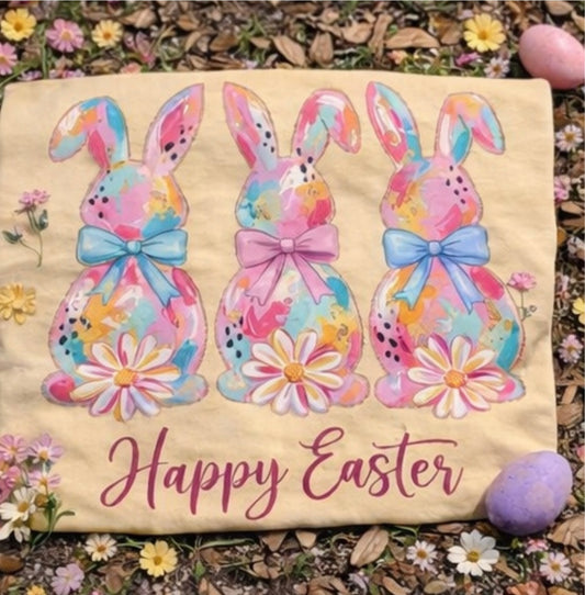 Watercolor Three Bunnies- Happy Easter
