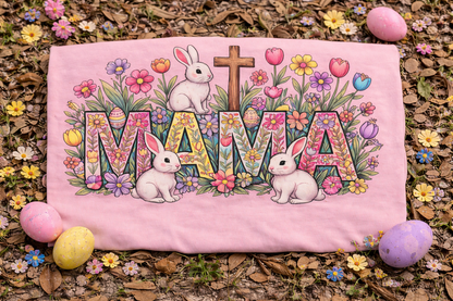 Floral Mama with Bunnies and Cross