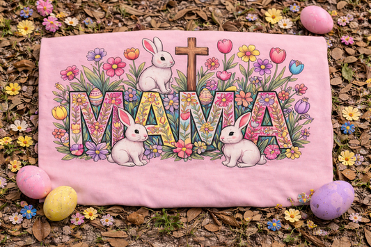 Floral Mama with Bunnies and Cross