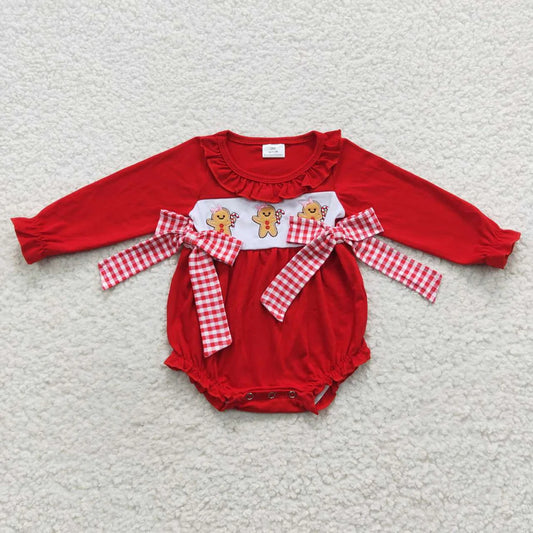 Three Gingerbread with Plaid Bows Ruffle Bubble