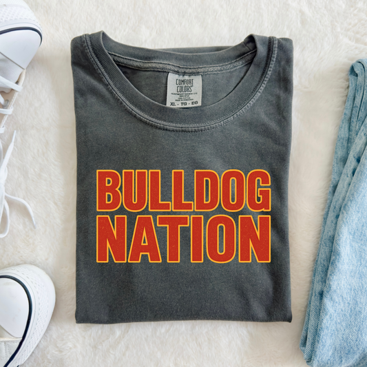 Bulldog Nation- Red with Yellow Outline