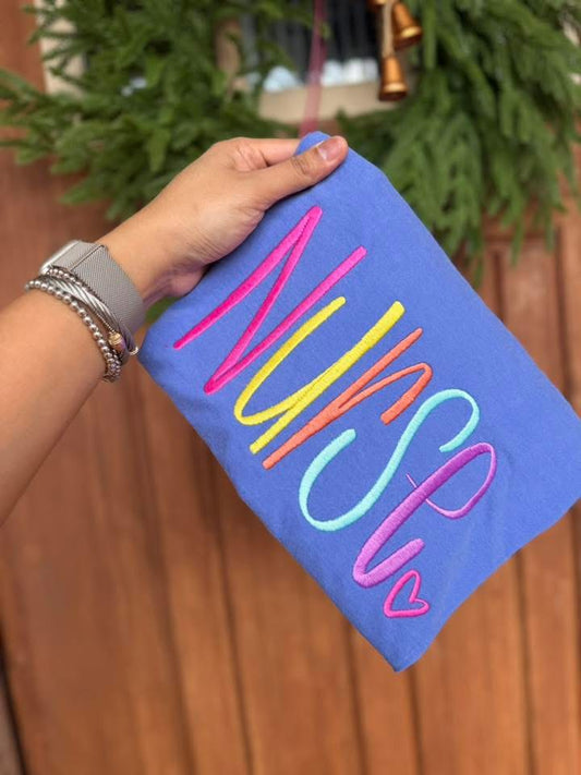 Rainbow Nurse Scribble with Heart- Embroidered