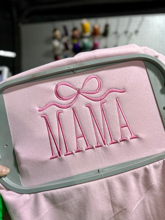 Mama Bow with Lines Embroidered