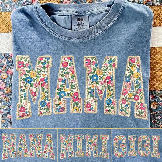 Floral Mama with Gold Outline